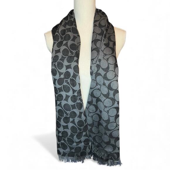 Coach black/gray signature monogram wrap scarf shawl quiet luxury scandi girl - Picture 1 of 3
